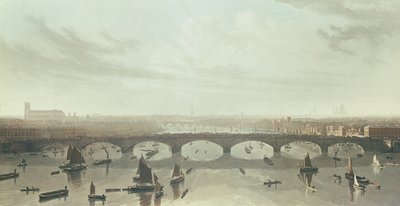Veduta del ponte in costruzione sul Tamigi a Vauxhall, 1810 da W Daniel